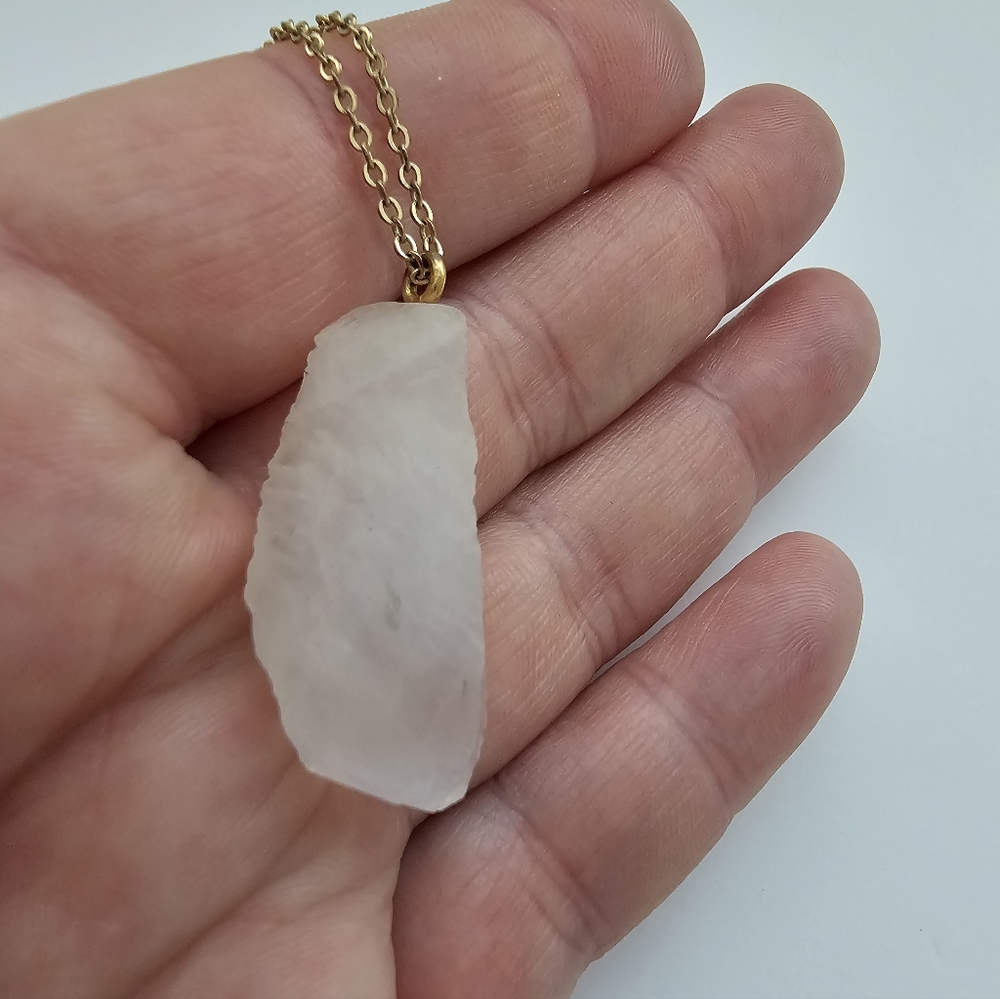 Raw White Moonstone Pendant Necklace – 30-35ct Rough Stone – Adjustable 18-20”